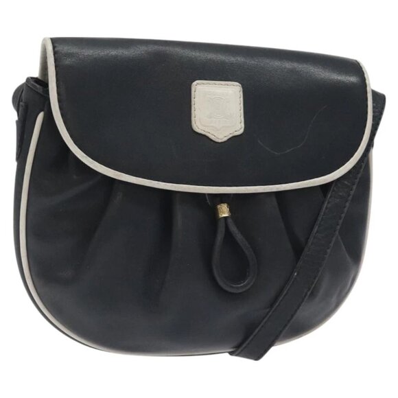 CELINE Shoulder Bag Leather Black Gold Auth - Picture 1 of 14